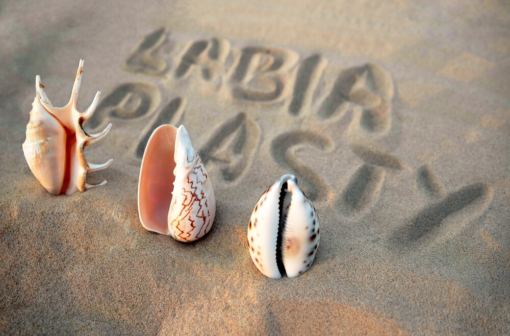 Labiaplasty written in sand